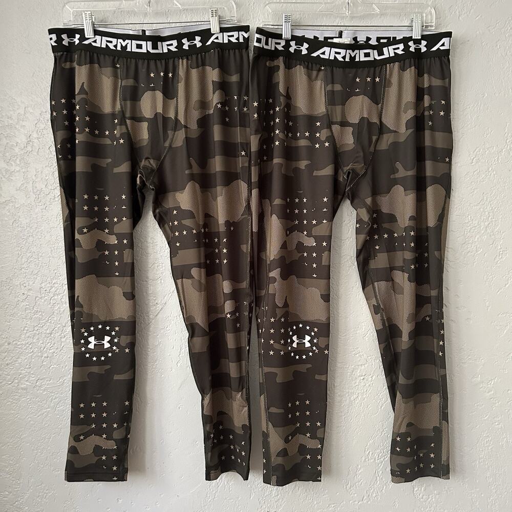 Under Armour Freedom HeatGear Compression Tights Men 3XL Green Camo Gym